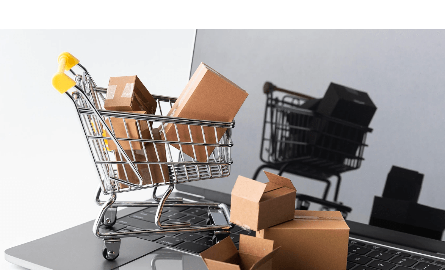 Carrinho de compras com caixas
